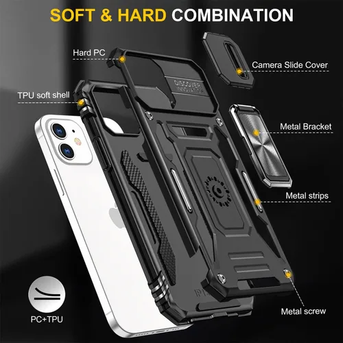 Miniatura 30 de Funda para iPhone 13 Pro con funda para cámara, con soporte de anillo para soporte, con función de montaje magnético para automóvil, para iPhone 13