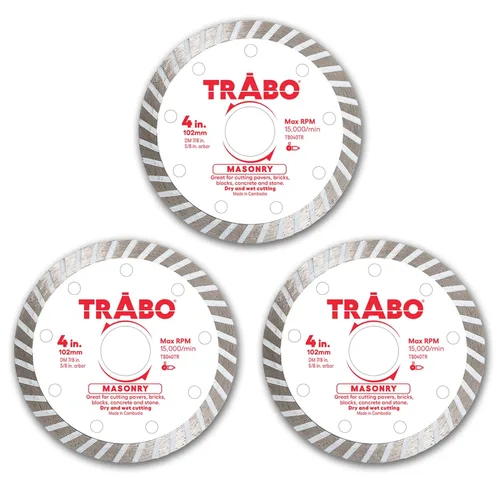 Trabo Paquete de 3 cuchillas de unión de metal con borde turbo de mampostería de 4 pulgadas para cortar cemento, adoquines, hormigón con barra de
