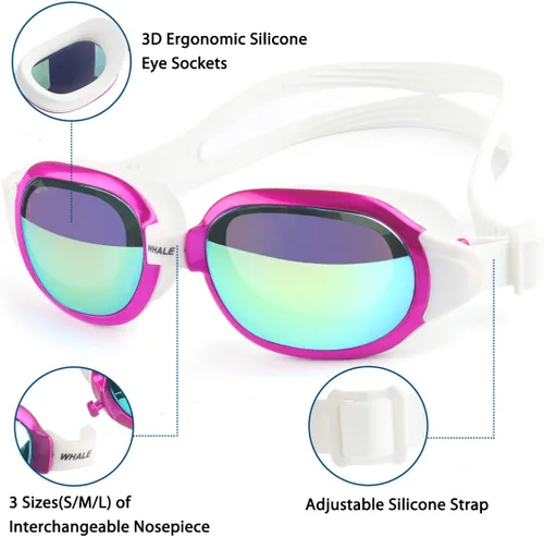 Miniatura 2 de Firesara - Gafas de natación, sin fugas, marco grande, vista amplia, piscina para mujeres y hombres Rosa encendido