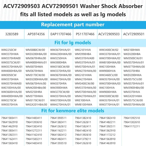 Miniatura 5 de ACV72909503 ACV72909501 Amortiguador de Lavadora apto para LG Kenmore Elite Paquete de 3 Conjunto de Amortiguador de Lavadora, Reemplaza AP5974356