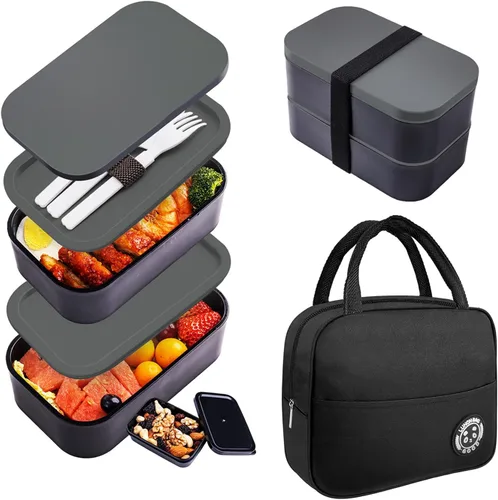 Miniatura 8 de Bento Box - Lonchera para adultos a prueba de fugas, 54 onzas, color negro