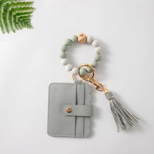 Miniatura 5 de Real Sic Pulsera de pulsera llavero billetera, soporte para tarjetas de crédito con cuentas de silicona, funda multifuncional de moda para tarjetas