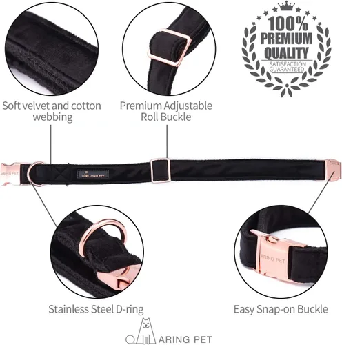 Miniatura 2 de ARING PET Collar y correa para perro, juego de collar y correa de terciopelo para perro, suave y cómodo, collares ajustables para perros