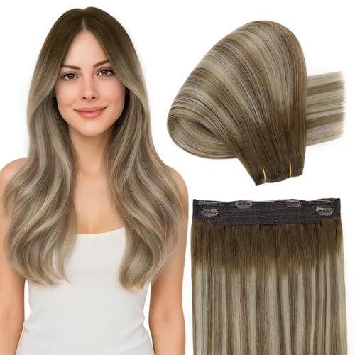Miniatura 29 de Fshine - Extensiones de cabello humano con clip, de 16 pulgadas, con clip, color marrón chocolate, mezcla de rubio caramelo, extensiones de cabello