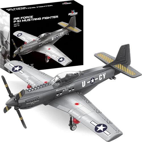 Apostrophe Games Juego de bloques de construcción del avión de combate P-51 Mustang de la Segunda Guerra Mundial – 258 piezas Juego de juguetes de