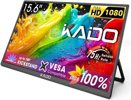 Miniatura 10 de Kado Monitor portátil de 15.6 pulgadas FHD 1080p, carga inversa de 45 W, USB-C mini-HDMI, monitor para juegos, pantalla IPS altavoces integrados