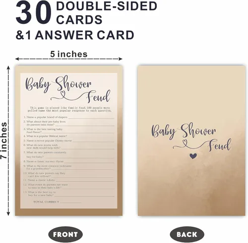 Miniatura 2 de Family Feud - Tarjeta de juego para baby shower, juego de relleno de doble cara caqui de 5 x 7 pulgadas para bebé, niño o niña, 30 tarjetas y 1