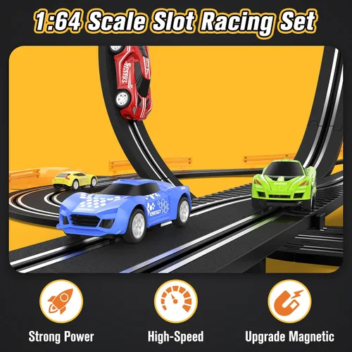 Miniatura 3 de Juegos de pista de carreras de coches de ranura para niños, pista de carreras de coche con batería o eléctrico con 4 coches de ranura de alta