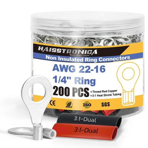 Miniatura 14 de haisstronica Juego de conectores de cables no aislados, 50 piezas de terminales de anillo de 5/16" (AWG12-10) con 50 piezas de tubo termorretráctil
