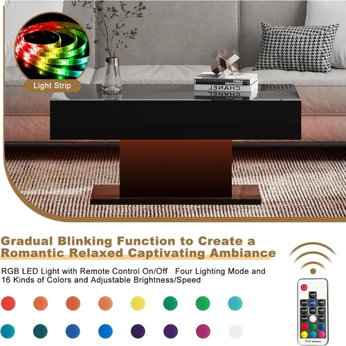 Miniatura 4 de HedoAjim - Mesa de café LED para sala de estar, mesa rectangular central de sala de estar, mesas de café modernas de madera con alto brillo y luces