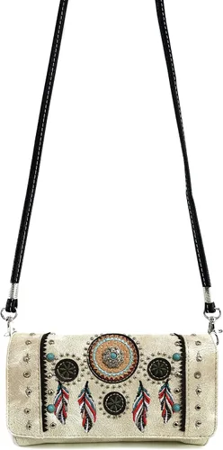 Miniatura 4 de Zelris Tribal Nativo Atrapasueños Pluma Concho Bordado Crossbody Fold Wallet