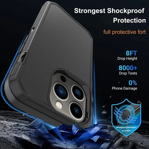 Miniatura 2 de Funda para iPhone 14 Pro con 2 protectores de pantalla, resistente protección contra caídas a prueba de golpes, cuerpo completo, 3 capas, militar