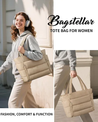Miniatura 9 de Bolsa Tote Acolchada para Mujeres, Bolsa de Mano de Trabajo Ligera y Esponjosa para Maestras y Enfermeras, Bolsa de Hombro Acolchada para Escuela