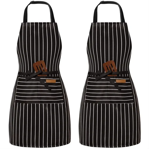 Miniatura 12 de BeLuyi - Paquete de 2 delantales ajustables con peto, delantales de chef para cocina, restaurante, con 2 bolsillos, delantales para mujeres
