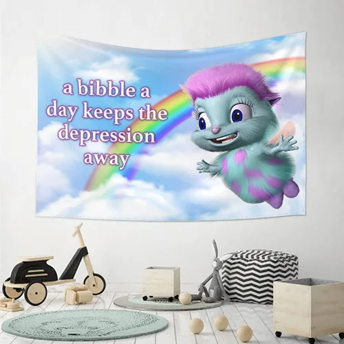 Miniatura 5 de FENDROM Bibble Meme Tapiz Bibble Happiness Novedad Colgante de Pared, Manta Decorativa Divertida Habitación Universitaria Hostal Decoración