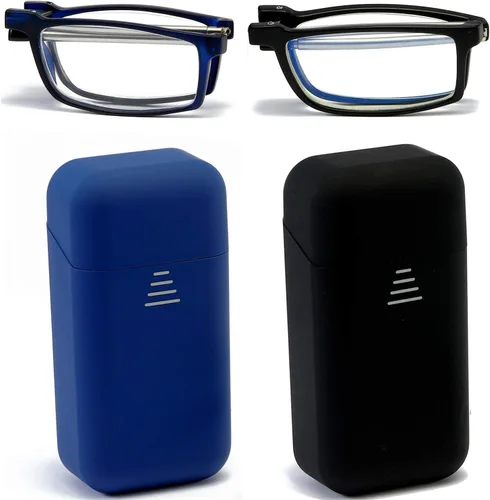 Anteojos de lectura plegables compactos, portátiles, con bloqueo de luz azul, para hombres y mujeres, 2 unidades en estuche 1.0