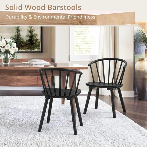 Miniatura 6 de LUE BONA Juego de 6 Sillas de Comedor Negras, Sillas de Comedor de Madera Estilo Granja con Respaldo Semicircular, Silla de Comedor de Husillo