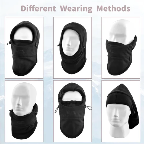 Miniatura 5 de Azarxis Gorro de niños con pasamontañas de forro polar para esquí, máscara facial de invierno, gorro ajustable con calentador doble para el cuello