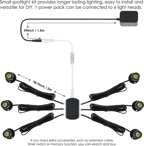 Miniatura 3 de DEDC 6 piezas de luz de punto LED mini, luces de imagen para interiores, luz de arte de 1.5W 12V 6000K, luces de acento con atenuador RF