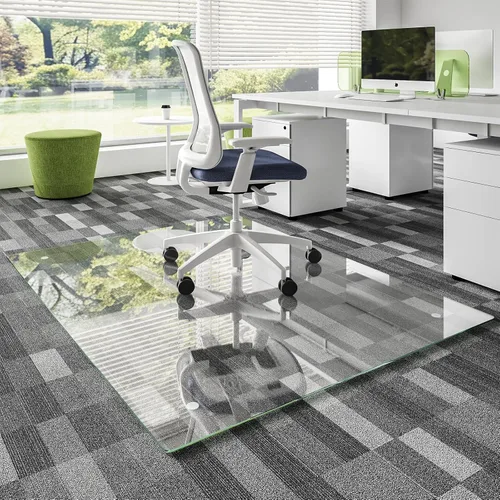 Miniatura 20 de Koonmi Tapete de cristal para silla de alfombra, 36 x 48 pulgadas, tapete de vidrio templado para silla de oficina, tapetes de vidrio con bordes
