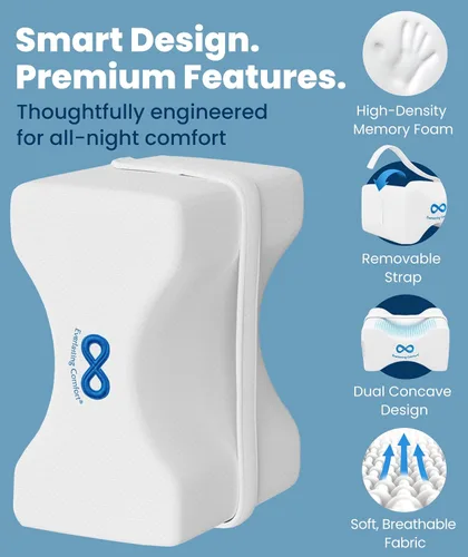 Miniatura 4 de Everlasting Comfort Almohada de rodilla de espuma viscoelástica para personas que duermen de lado, alivio del dolor de ciática, correa ajustable