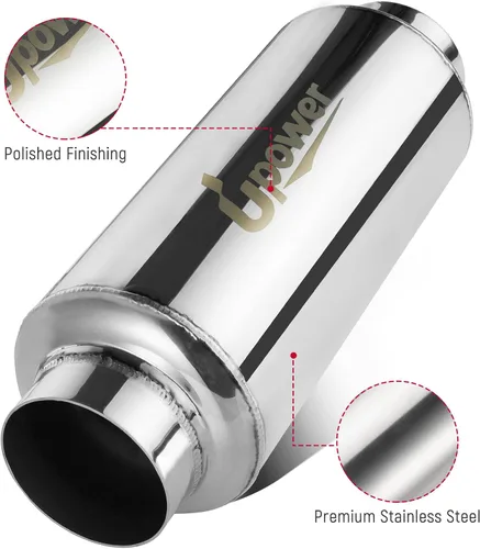 Miniatura 4 de Upower Resonador de escape de entrada y salida de 2.5 pulgadas, cuerpo de 4 x 8.5 pulgadas, silenciador de acero inoxidable recto con longitud total
