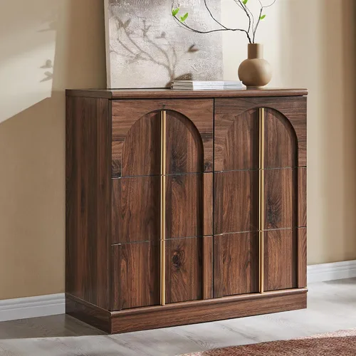 Miniatura 17 de ACCOHOHO Armario buffet con almacenamiento y puertas arqueadas, aparador de madera de 63 pulgadas con estante ajustable, modernas mesas de café