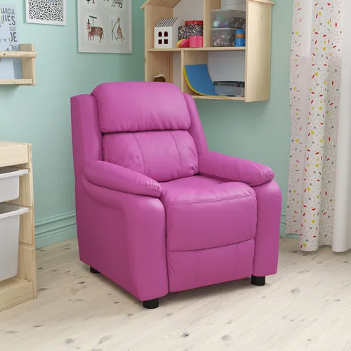 Miniatura 13 de EMMA + OLIVER Sillón reclinable infantil de vinilo azul acolchado de lujo con brazos de almacenamiento