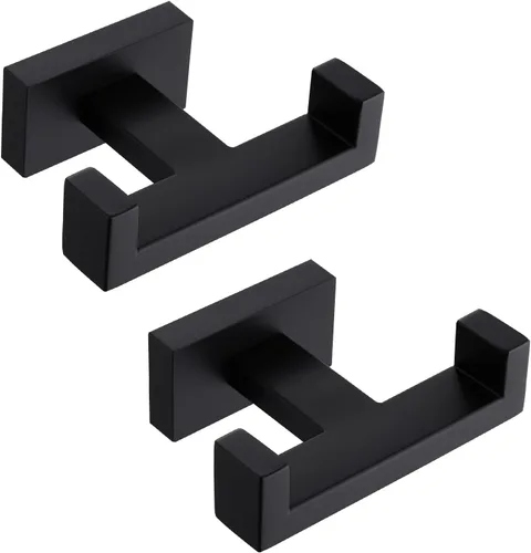 APLusee Paquete de 2 ganchos dobles para toallas de baño, soporte cuadrado de acero inoxidable 304, soporte doble para abrigo, moderno para baño y