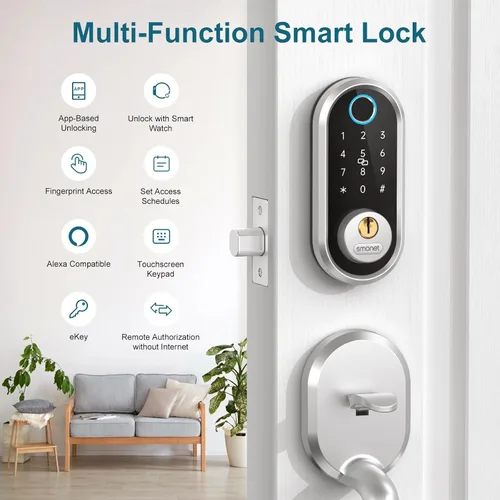 Miniatura 4 de Cerrojo inteligente de entrada sin llave - SMONET Cerradura electrónica de huella digital con teclado táctil, cerradura de puerta digital