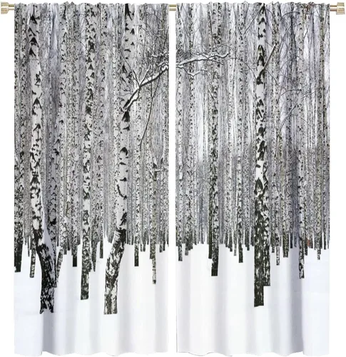 Miniatura 88 de Cortina opaca de bosque de verano, diseño de ramas de bosque, con bolsillo para barra, cortinas farbic con bolsillo para barra, comedor, cafetería