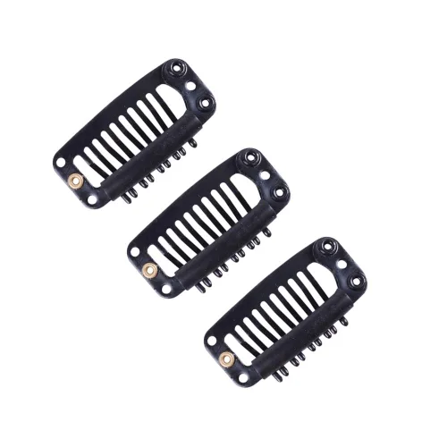 Miniatura 4 de YANTAISIYU 24 unids/lote 1.260 in 9-dientes Metal peluca clips con tapón de goma, peluca invisible accesorios clips (negro)