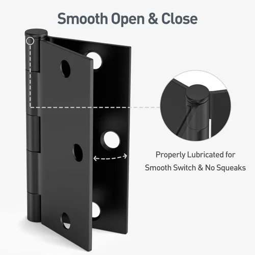 Miniatura 6 de HOSOM Paquete de 6 bisagras de puerta negras de 3.5 pulgadas con esquina cuadrada, bisagra de puerta interior negra mate para puerta de armario