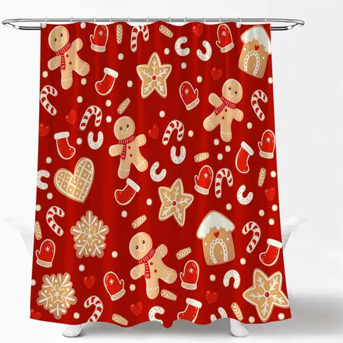 Miniatura 4 de Cortina de ducha de Navidad con diseño de galletas, lindo cratoon copo de nieve, vacaciones de invierno, feliz año nuevo, cortina de baño con gancho