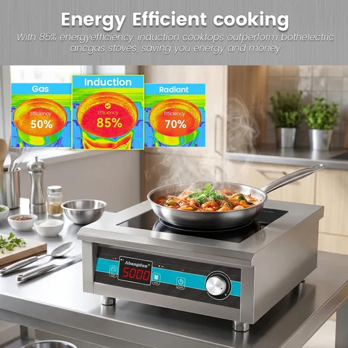 Miniatura 3 de Quemador de inducción comercial de 3500 W, encimera de 208-240 V 9.25-inch copper coil, non-pulse low-heat control, 18H timer for induction hot