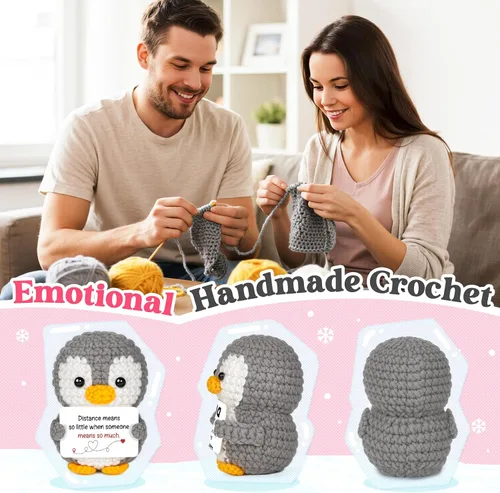 Miniatura 5 de Regalos para relaciones a larga distancia para novio, novia, amistad, regalos de Thinking of You para mejor amiga, pareja, pingüino de ganchillo