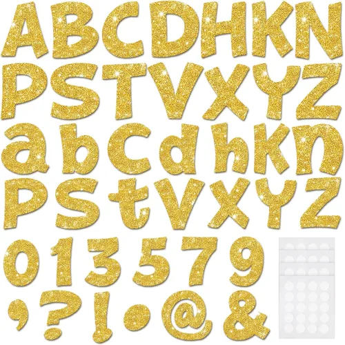 Miniatura 19 de Colarr 144 letras con purpurina para tablero de anuncios para el aula, números, símbolos de puntuación, letras troqueladas de 4 pulgadas con punto
