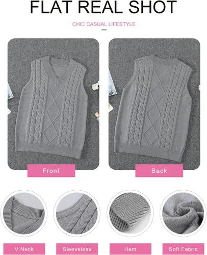 Miniatura 5 de EVALESS - Chaleco de gran tamaño para mujer, cuello en V, sin mangas, color sólido, suéter suelto