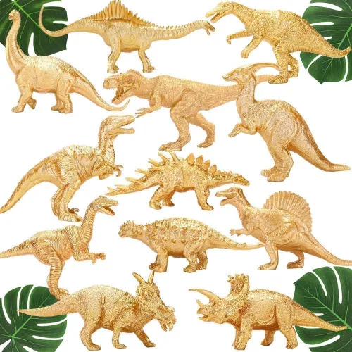 Miniatura 9 de Figuras de animales de plástico dorado metálico, 12 figuras de animales de zoológico de safari dorado, animales salvajes de la selva para decoración