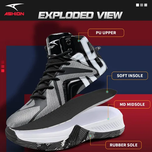 Miniatura 2 de ASHION Zapatos de baloncesto unisex para niños y niñas, tenis de caña alta, transpirables, con amortiguación al aire libre, zapatos deportivos