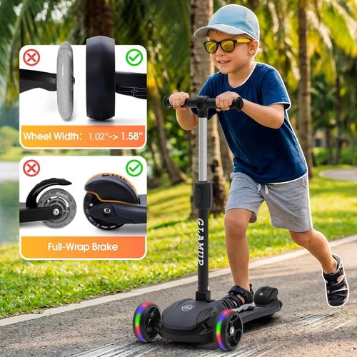 Miniatura 4 de GLAMUP Patinete para niños de 3 ruedas, manillar ajustable en altura para niños, sistema de inclinación para dirección y mecanismo de fácil plegado