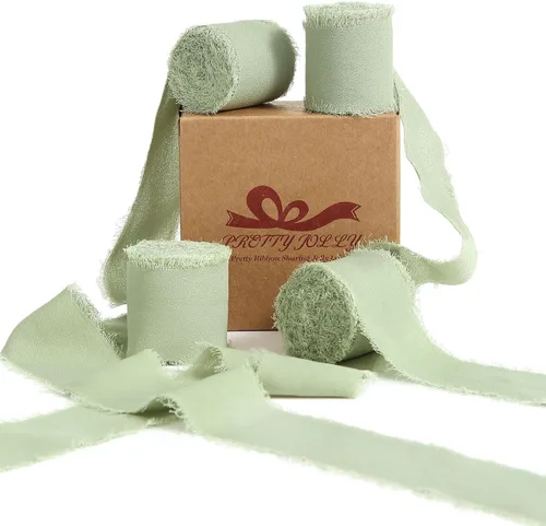 Miniatura 16 de Pretty Jolly Cinta de gasa beige para envolver regalos, 3 rollos de 2 pulgadas x 7 yardas, cinta de tela de seda hecha a mano con flecos para ramo