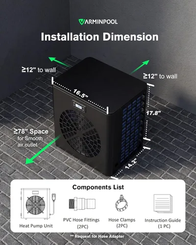 Miniatura 8 de Bomba de calor para piscina de 16000 BTU, calentador eléctrico de piscina de 110 V para piscinas sobre el suelo de hasta 5400 galones, calentador