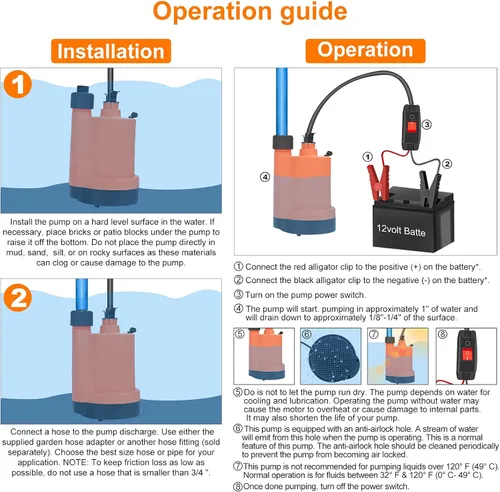 Miniatura 4 de Bomba de agua Bomba sumergible DC 12V Bomba de sumidero 1500 GPH Bomba de utilidad con interruptor-naranja