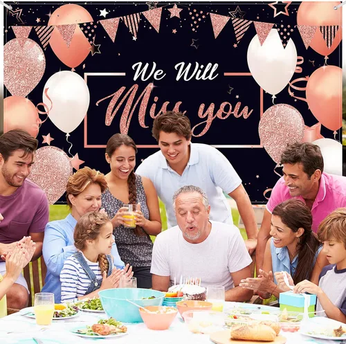 Miniatura 3 de Banner con texto en inglés «We Will Miss You» – Extra grande de 72 x 44 pulgadas, telón de fondo de graduación para decoraciones de fiesta de Oro