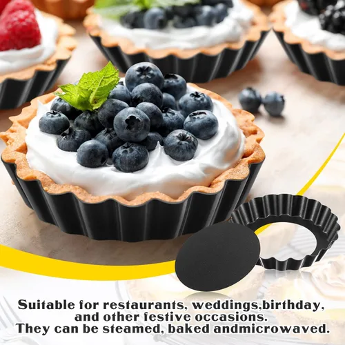 Miniatura 5 de Tessco 16 Piezas Mini Sartenes para Tartas con Fondo Extraíble Antiadherente Quiche Mini Sartenes para Pasteles Molde para Tartas con Lado Estriado