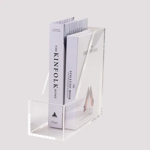 Porta revistas: soporte de archivos de acrílico y organizador de escritorio, clasificador de archivos de sujetalibros transparente, organizador de