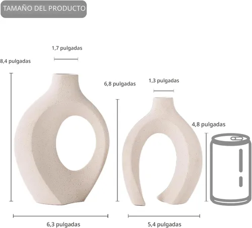 Miniatura 6 de Lvases - Juego de 2 jarrones de cerámica para decoración del hogar, diseño hueco y acogedor, estilo nórdico, bohemio, estético y moderno