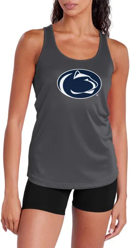 Miniatura 167 de Camiseta deportiva sin mangas oficial de la NCAA Collegiate para mujer, con espalda cruzada, logotipo primario, colección carbón