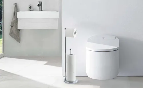 Miniatura 5 de SunnyPoint Soporte de papel higiénico de baño independiente con reserva, el área de reserva tiene suficiente espacio para rollo jumbo (cromado)